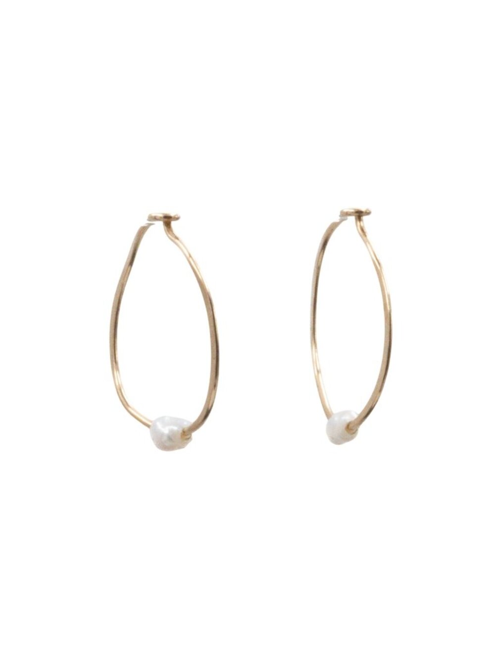 10K Gold Filled White Baroque Pearl 1 Inch Hoop Earrings
